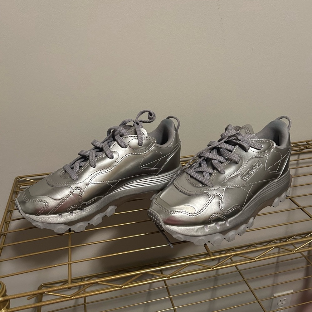Metallic Silver Athletic Shoes - Picture 2 of 5